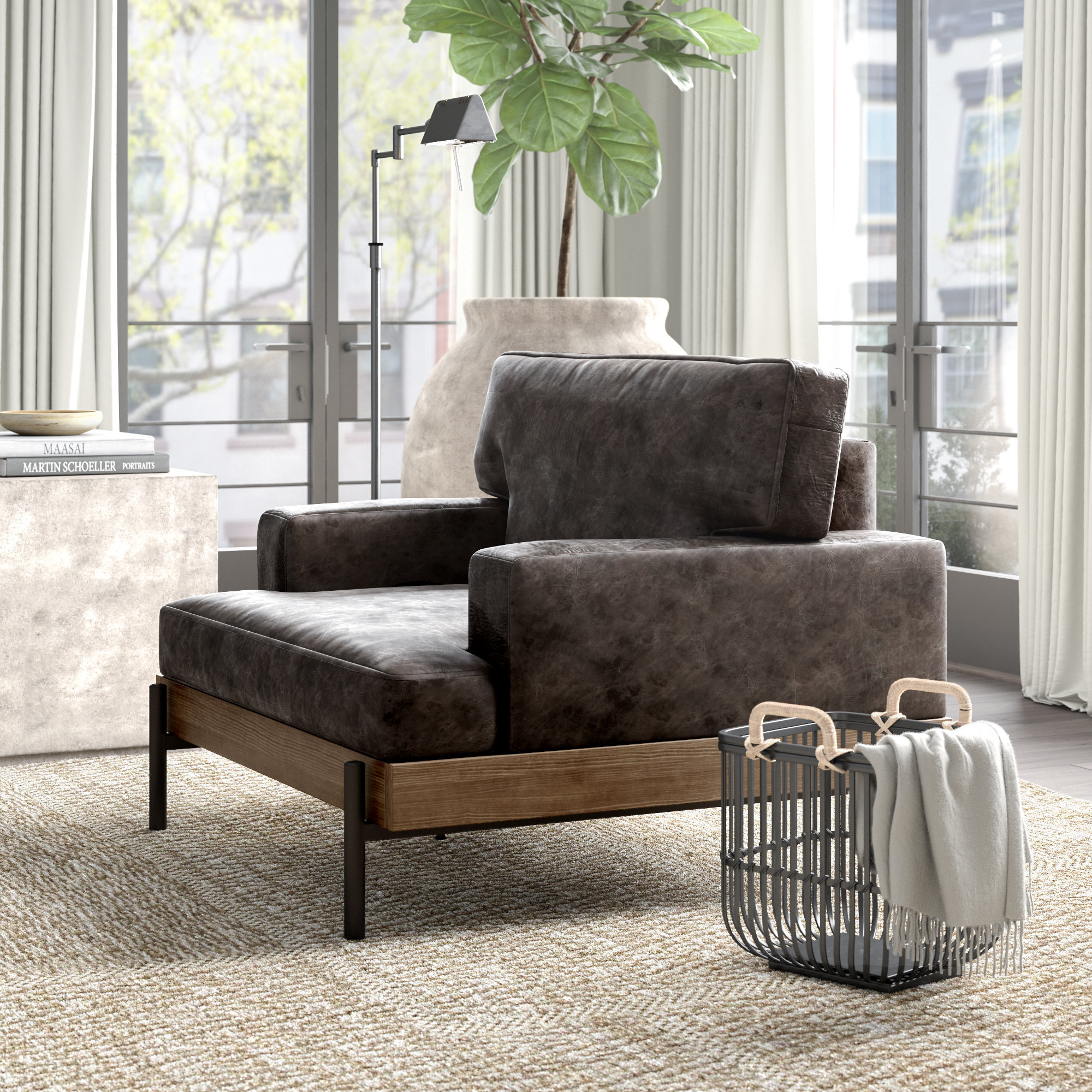 Greyleigh Pakswith 40.55 Wide Top Grain Leather Chair and a Half Wayfair
